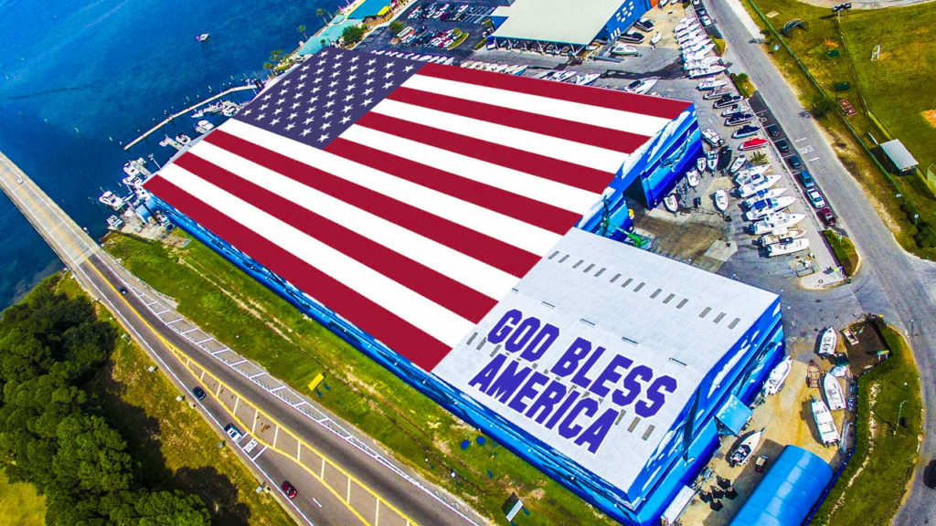 American Flag painted on rooftop of Legendary Marine