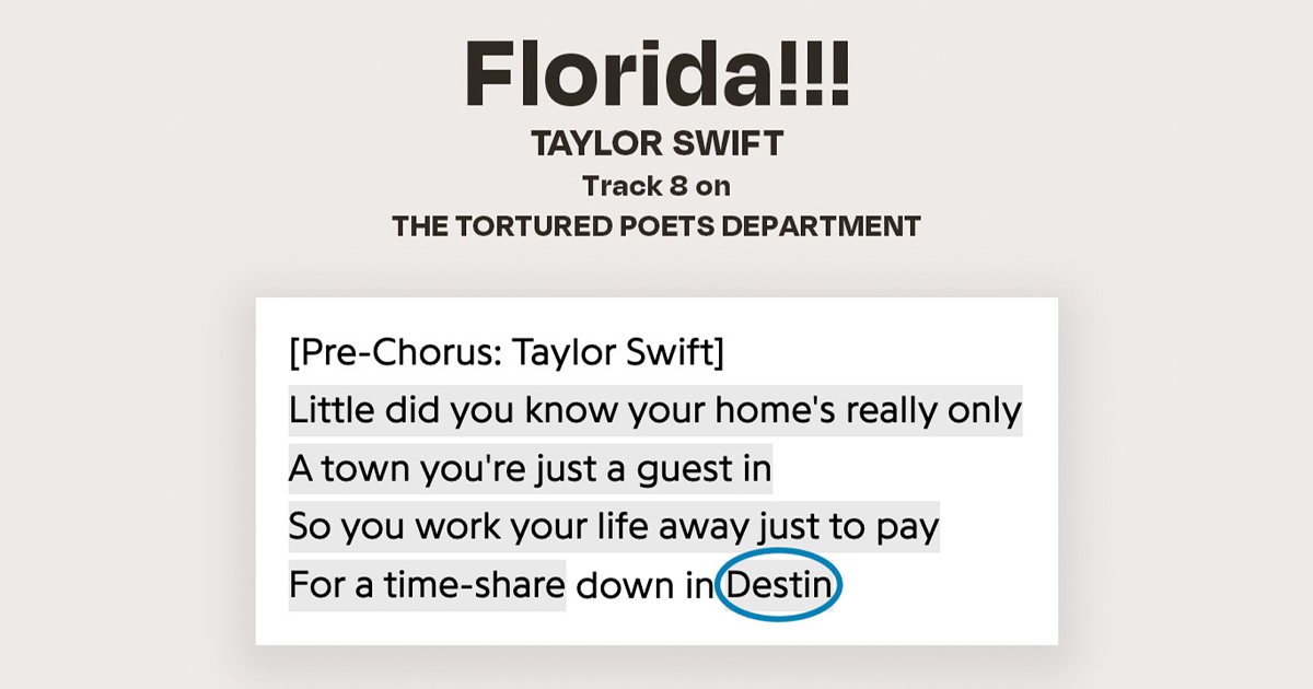 Taylor Swift mentions Destin in latest track 